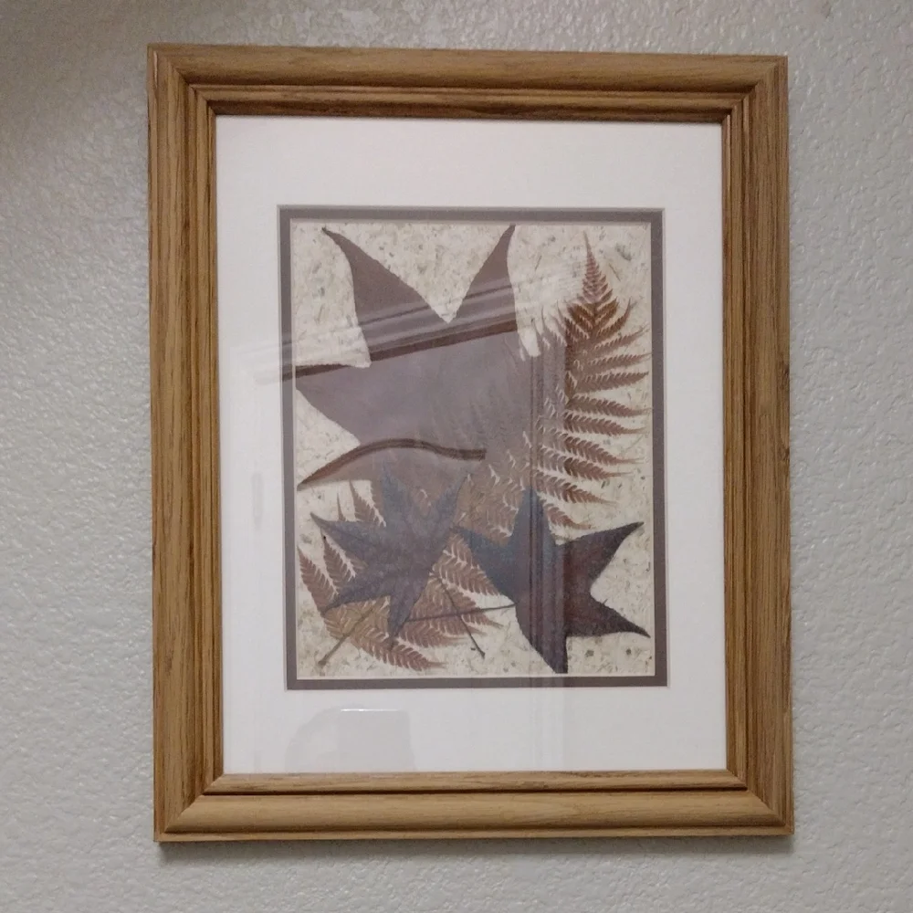 Vintage Handmade Fall Leaves Wall Art  Wooden Frame EUC